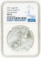 Coin 2021 Silver Eagle Early Release-NGC-MS70