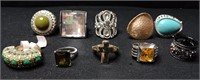 Lot Of Ten Silver And Gold Tone Fashion Rings