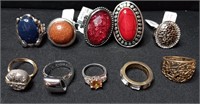 Lot Of Ten Silver And Gold Tone Fashion Rings