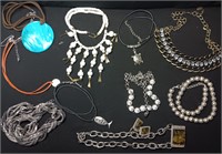 Lot Of Ten Silver Tone And Beaded Fashion Necklace