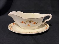 Hall Jewel T Autumn Leaf Gravy Boat w/ Underplate