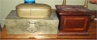 (2) brass decorated dresser boxes and carved