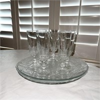 6 Champagne Glasses w/ 2 Glass Platters