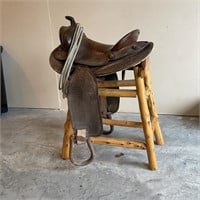Vintage Saddle w/ Handcrafted Saddle Stool