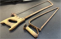 2 Wood Handled Antique Hand Saws