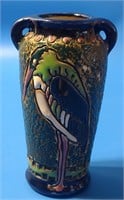 "Amphora" 5.75" Vase, Figural Stork, Czech Mark