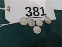 5 Roosevelt Dimes - 1964-D