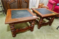 (2) Matching Oak Side Tables w/Inlaid Slate Top