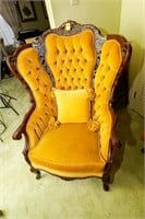 French Provincial Gold Velvet High Back Chair with