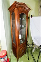 Oak China Cabinet, Broken Glass on Side Panel,