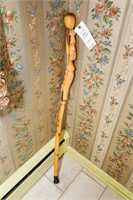 Hand Carved Wood Spirit Walking Stick, 41" Tall