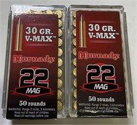 100 QTY HORNADY 22MAG 30GR V-MAX AMMO