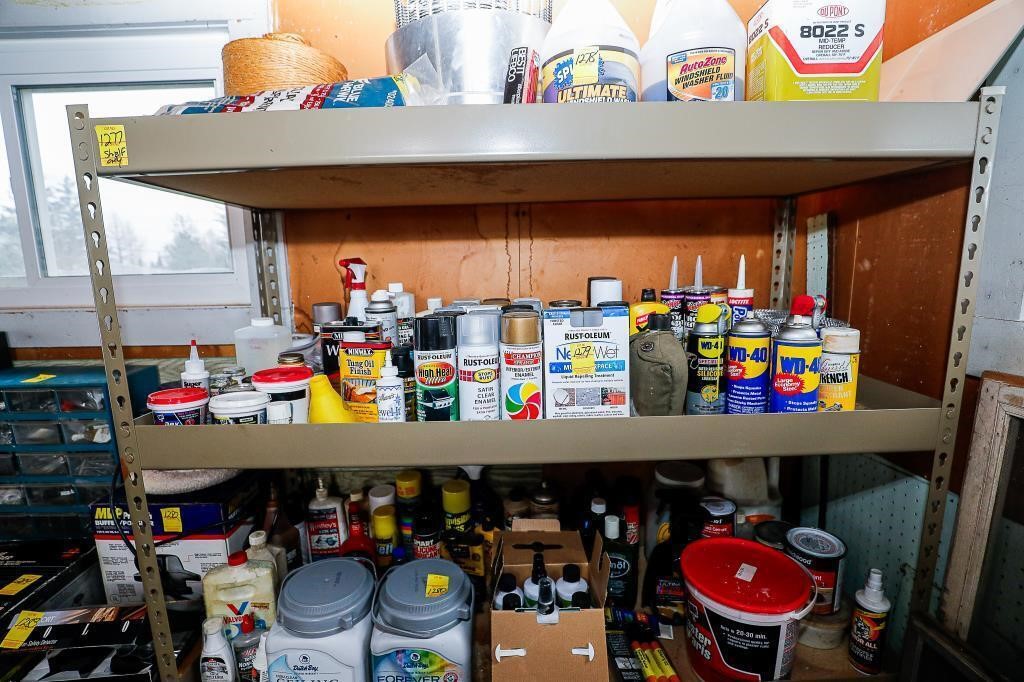 Shelf of Chemicals, WD-40, Rainex, Woodworking,