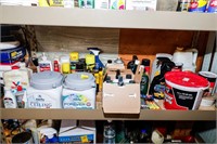 Shelf of Paints, Cleaning Chemicals, Rainex, Tire