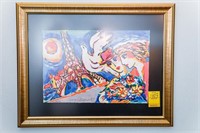 Framed Lovers of the Eiffel Tower Serigraph, Zamy