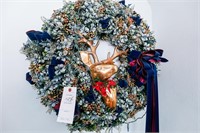 Brass Reindeer Head w/Light Up Christmas Wreath