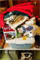 Box of Cookbooks & Holiday Hand Towels