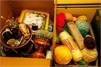 Box of Sewing Notions; Box of Yarn