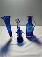 Cobalt blue and clear glassware