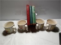 4 vintage Campbell's soup cups.  3 vintage books,