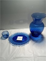 Cobalt blue depression glass.