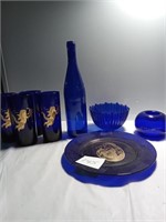 Vintage cobalt  blue dinner glasses with gold