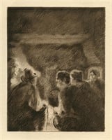 Camille Pissarro etching "La veillee"