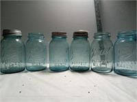 6 vintage blue ball perfect Mason jars with 3