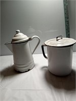 Vintage black & white farmhouse enamel ware