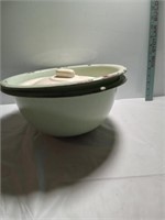 2 green farmhouse enamel ware bowls