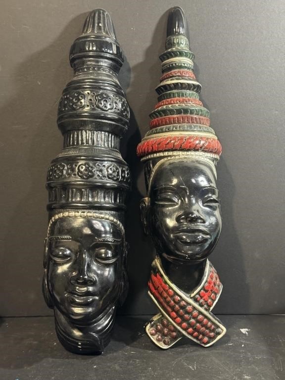 African Asian Chalkware Wall Decor