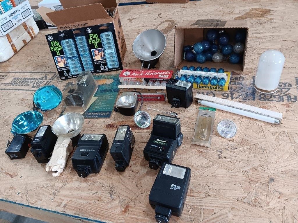 Assortment of flashes and flash bulbs