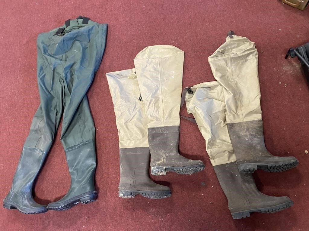 2 PAIRS OF HIP WADERS & 1 PAIR OF CHEST WADERS