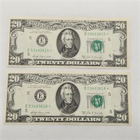 Sequential 1969A $20 US Star Notes (2)