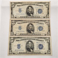 1934 A&D $5 Silver Certificates (3)