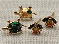 14K Gold Earrings Turtles & Bees