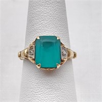 10K Gold Ring w/ Diamonds & Paste Stone