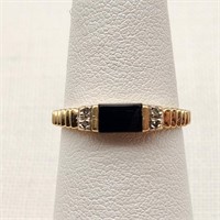 10K Gold Ring Onyx & Diamonds