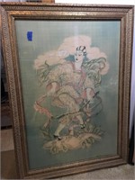 Hand painted and signed Oriental glass framed