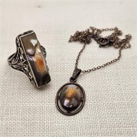 Nouveau Abalone Blister Ring & Necklace