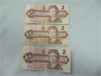 3 CDN $2 BILLS (1986)