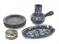 Signed Ceramic / Pottery Plates Pitcher & Ashtray