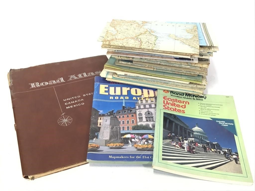 Large Lot of Misc. Maps, Road Atlas & More