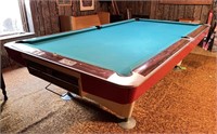 Brunswick Eight Foot Pool Table, Balls & Cues