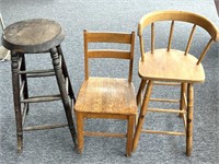 Wood Stool and Chairs 
- stool is 29.5” Tall