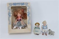 Porcelain Figurines and Vintage Doll in Box.