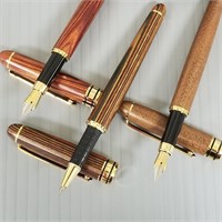 3 wooden pens including 2 fountain pens with