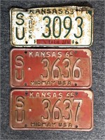 (3) Kansas Sumner County License Plates 1963 and