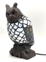 Stained Glass and Metal Owl Lamp 9.5” (works)