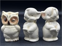 Shawnee Elephant and Owl Salt and Pepper Shakers